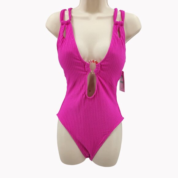 Becca Women’s Large Pink Cut Out Textured One Piece Swimsuit New  $138 tags - Picture 1 of 8